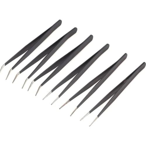 2pcs Stainless Steel Black Curved Straight Eyebrow Tweezers Anti Acid Nipper Rhinestone Picking Tool False Eyelash Nail Art Tool