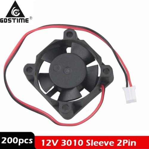 200pcs DC 12V 30mm 30x30x10mm 3cm 3010 2Pin Mini Computer Brushless Cooling Cooler Fan