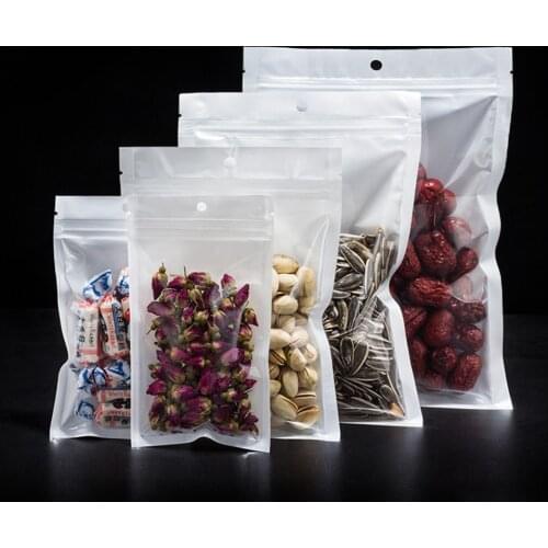 200pcs/lot Clear/White Resealable Plastic Bag Self Seal Poly BagReclosable Zipper Ziplock Plastic Package Bags with Hang Hole