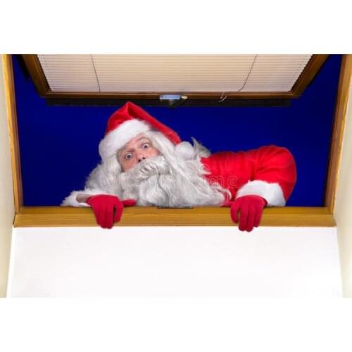 3D Santa Coming Christmas Window Frame Window Mural Vinyl Bedroom Vinyl Wallpaper Wall Decals Stickers Christmas Wall Sticker