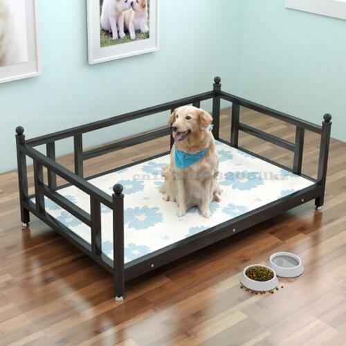 Large Iron Dog Bed with Removable and Washable Mats Dogbed Wooden Bed Board Kennel Doghouse Beds Dog Supplies