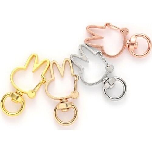 10pcs New Cute Rabbit Animal Hollow Key Chain Key Ring keychain DIY Accessories For Bag Decor Lobster Clasp Cheap Wholesale