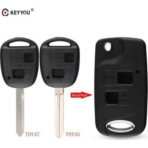 KEYYOU Folding Flip 2 Button Remote Key Shell For Toyota RAV4 Avalon Echo Prado Tarago Camry Tarago TOY43/TOY47 Fob Case