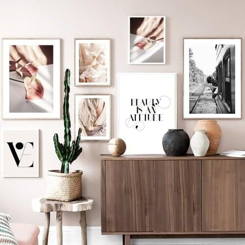 Black White Lying Woman Poster Canvas Paintings Simple Love Quote Wall Art Print Picture for Living Room Home Decoration