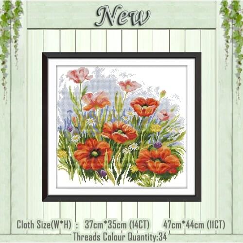 Flower poppy scenery decor painting counted printed on canvas DMC 14CT 11CT Chinese Cross Stitch Needlework Sets Embroidery kits