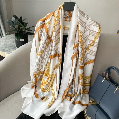 Design Print Silk Scarf for Women Summer Spring Pashmina Shawls and Wraps Foulard Female Hijab Bufanda Beach Stoles Bandana