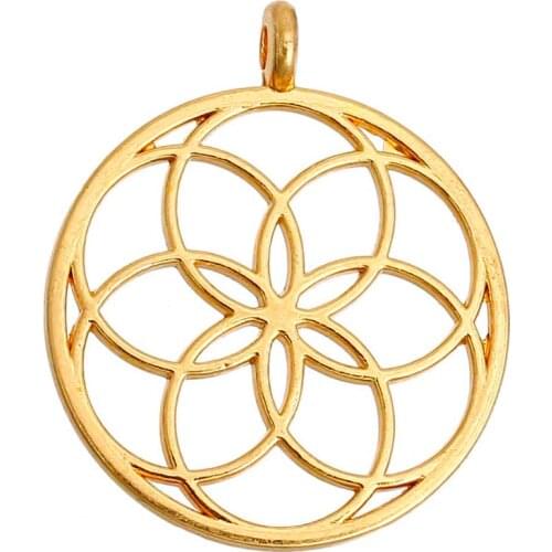 DoreenBeads Flower of Life Alloy Seed Of Life Pendants Round gold color silver color Hollow 35mm(1 3/8") x 30mm(1 1/8"), 5 PCs