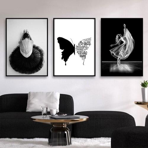 Elegant Dancing Girl Ballerina Canvas Painting Modern Black and White Wall Art Poster Living Room Home Decoration