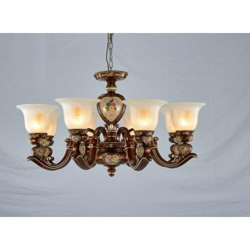 European Style Wrought Iron Resin Glass LED Villa Hotel Living Room Bedroom Dining Room Garden Chandelier Lights AC110V 220V