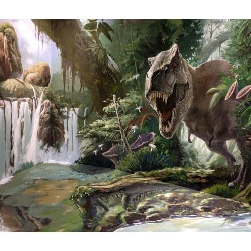 Jurassic Theme Background For Photography Tyrannosaurus Rex Mountain Spring In The Jungle Backdrop For Boys Bedroom Decortion