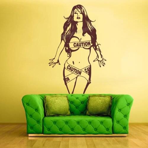 Naked Sexy Girl Wall Decal Caution Hot Naked Woman Wall Sticker for Home Bedroom Decoration Use Vinyl Art Decor Wallpaper C829