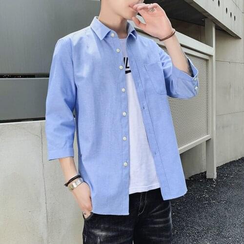 Hot New Spring and Summer Shirt Mens Korean Version Loose Handsome Half-sleeve Trendy Mens Seven-sleeve Shirts Jacket