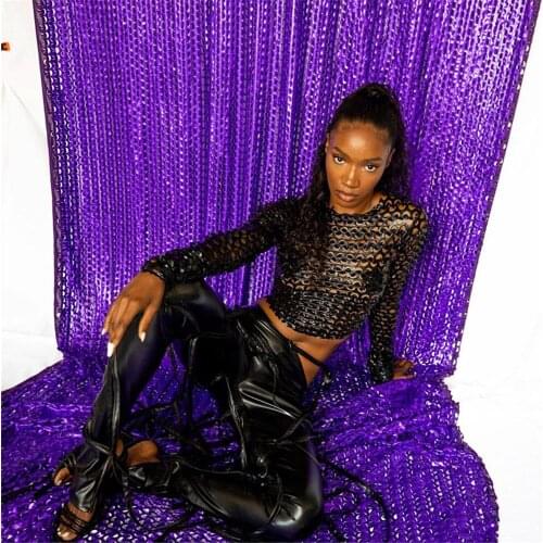 High Street Women Sexy Crop Top Fashion Long Sleeve Hollow Out T-Shirt Semi-Sheer Slim Fit Tee Female Clothing 2021 Spring