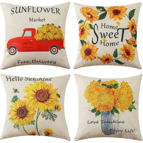 Hot XD-Sunflower Throw Pillow Covers 18X18 Set Of 4 Pillowcase for Summer Farmhouse Decorations Throw Cushion Cases for Home
