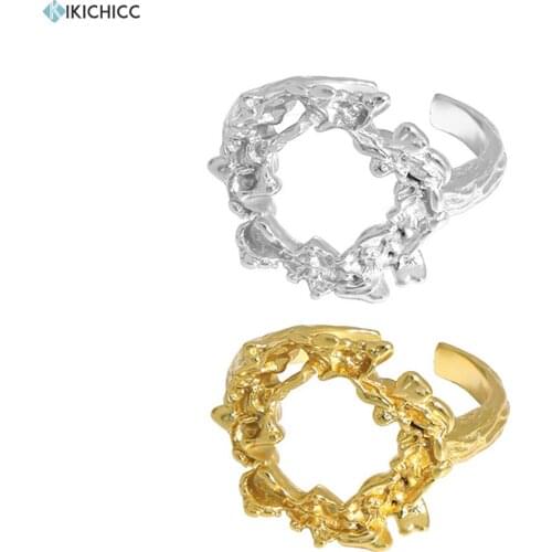 KIKICHICC 925 Sterling Silver Gold Irregular Geometric Round Resizable Rings 2021 Rock Punk Fashion Wedding Gift Special
