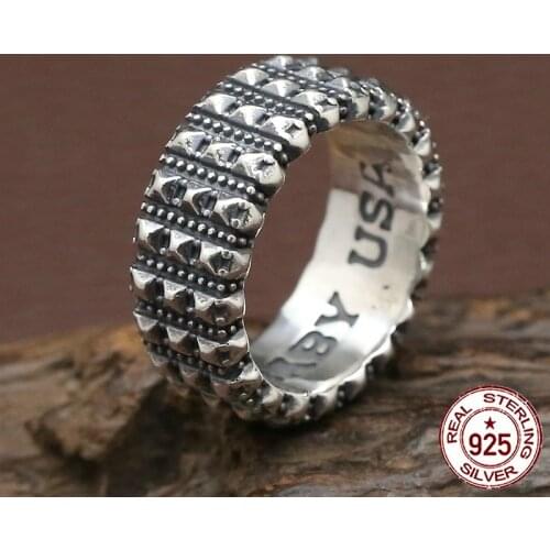 100% S925 sterling silver mens ring personality fashion classic jewelry punk style carved letters simple style to send a gift