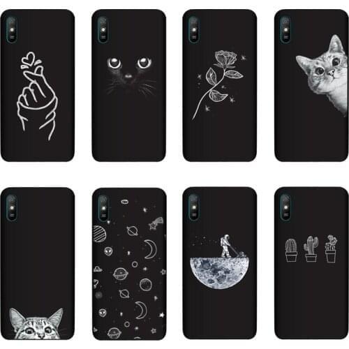 6.53 Inch Soft Silicone Cover For Xiaomi Redmi 9AT Case Painting Flower Cat Moon Matte Black Phone Cases Funda