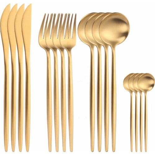 Gold Dinnerware Sets Stainless Steel Cutlery Set Fork Spoon Knife Set Round Handle Complete Cutlery Tableware Set High Quality