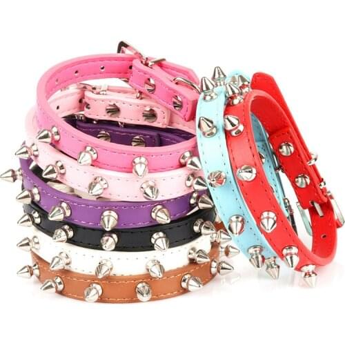 Adjustable Leather Spiked Pets Dog Collar PU Rivets Cats Small Medium Dogs Puppy Collars Studded Rivets Pet Necklace Accessories