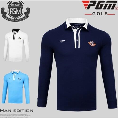 Pgm Mens Golf Shirts Turn Down Collar Breathable Full Uniforms T Shirts Men Long Sleeved Comfortable Golf Shirts D1041