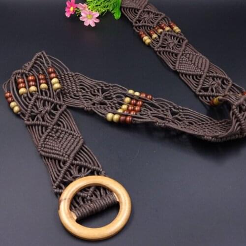 National Style Hand-woven Women Belts Wooden Beads Weaving Knotted Tassels woman Waist Chain Simple Bohemia Casual Skirt Belt