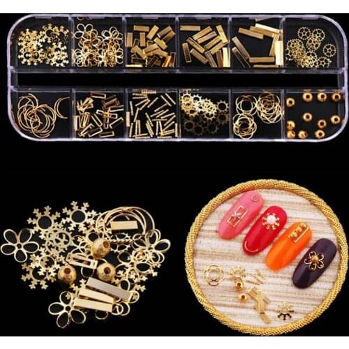 Rose Gold Rivet Nail Studs Rhinestones Metal Alloy Star Mini Beads Bent Stick Bar 3D Charm Decorations Accessories #278898