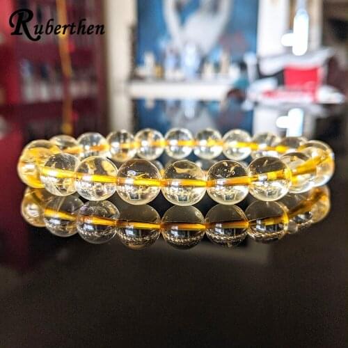 Ruberthen Natural 10 mm Light Yellow Crystal Bracelet for Men or Women Natural Crystals Beads Energy Bracelet