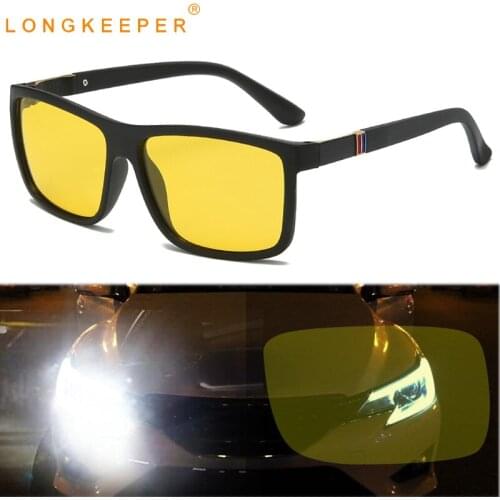 2020 New Night Vision Sunglasses Men Women Polarized Driving Sun Glasses Vintage Rectangle Yellow Lens Goggles UV400 Gafas