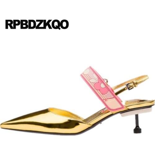 Medium Pointed Toe Small Size Classic Slingback Low Pumps Red Kitten Brand 4 34 Ladies Gold Shoes Patent Leather Sandals High