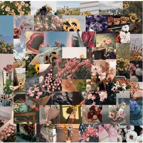 10/52PCS INS Style Retro Flower Stickers Decal Car Motorcycle Travel Luggage Phone Guitar Fridge Laptop Art Graffiti Sticker Toy