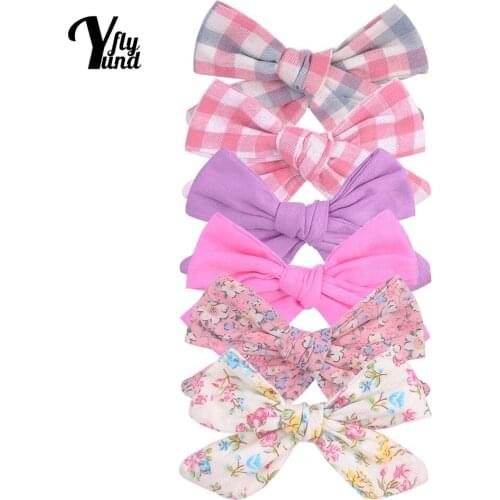 Yundfly 6pcs/lot Colorful Plaids Bowknot Baby Girls Hair Clips Cute Print Bows Bangs Hairpins Princess Headwear Birthdat Gifts