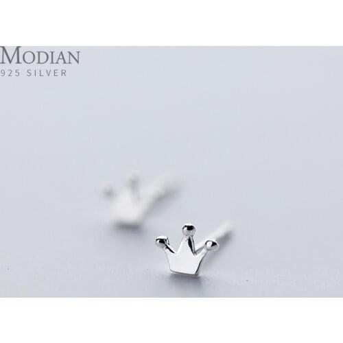 Modian 2020 NEW Minimalism 925 Sterling Silver Small Cute Crown Exquisite Trendy Stud Earrings Women And Girl Kids Tiny Jewelry
