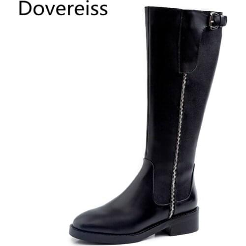 Dovereiss Fashion Female boots Winter sexy Elegant Zipper Round toe leather consice Buckle Knee high boots new