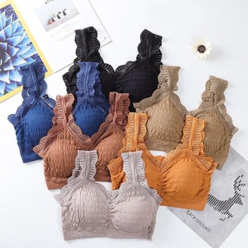 Women 's Fitness Top Sport Bra Running Lace Underwear Seamless Gym Gathered Tube Tops Shockproof Lingerie Comfortable Sportwear