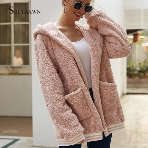 Warm Fleece Oversized Hoodies Long Coat Women Fall Winter Stripe Patchwork Sherpa Jacket Fuzzy Pink Tweed Outerwear Plus Size