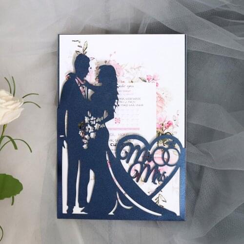 10PCS Bride & Groom Paper Cut Silhouette Laser Hollow Laser Cut Party Decoration Invitation Card Wedding with envelope