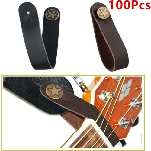 100 pcs / lot Wholesale Leather Guitar Strap Button Strap for Acoustic Folk Guitar, 2 Colors 4 Designs , Free Shipping