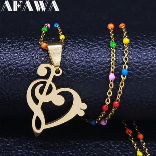 2021 Fashion 7 Colors Chain Note Heart Stainless Steel Necklaces Women Gold Color Necklaces & Pendants Jewelry joyas N21404S01