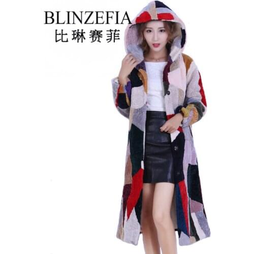 2020 BLINZEFIA Winter Women Colorful Genuine Shearling Fur Coat Russian Warm Thick Real Shorn Sheepskin Fur Jacket BZ1089