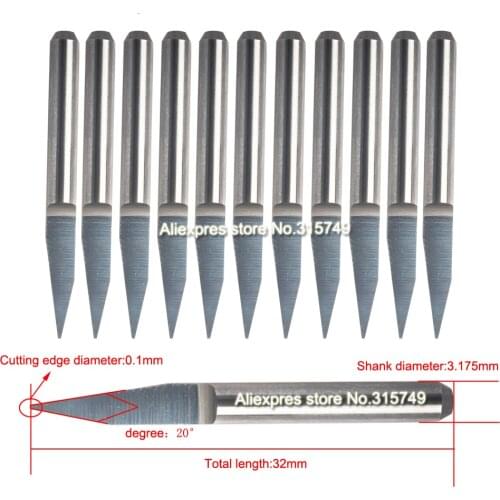 3.175mm Tungsten Bit 1/8" Shank 20 Degree V Shape Carbide PCB Engraving Bits CNC Router CNC Tools Acrylic Carving Frezer