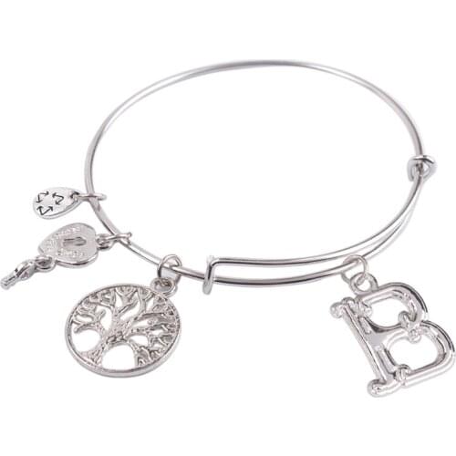 5PCS Silver Color Tone Initial B Letter Expandable metal Wire Bangle #91285
