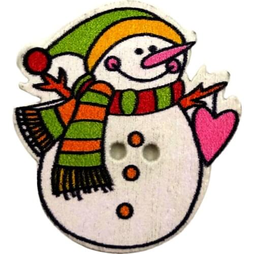 50Pcs Cute Christmas Snowman Wooden Buttons DIY Sewing Scrapbooking Craft Tool
