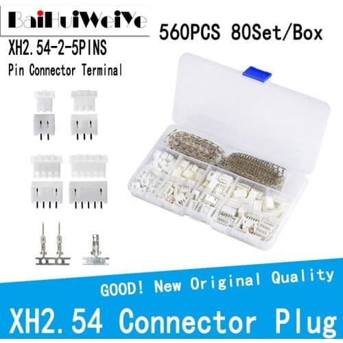 560PCS 80Set/Box Kit XH2.54 MM 2P-5Pin Plug Straight Needle Terminal Socket Male/Female Wire Jumper Head Connector Adapter Plug