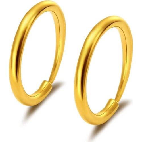 999 24K Yellow Gold Earrings For Women Real Gold Smooth Circle Female Love Wedding Gold Earrings 10-11mmDia
