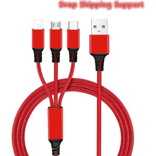 Aertemisi 3in1 Charger Cable For iPhone 5 SE 6 7 8 Plus X XR XS Max Micro USB Type C For Huawei Android 3in1 1.2m Long Wire Cord