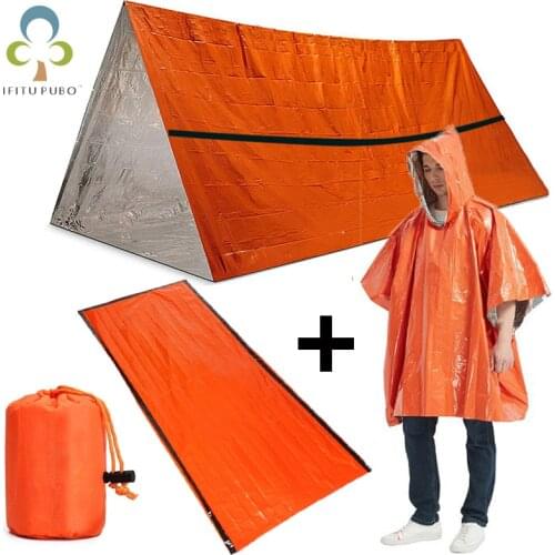 2pcs/set Emergency Sleeping Bag & Raincoat First Aid Sleeping Gears Thermal Waterproof Outdoor Camping Hiking Sun Protection ZXH