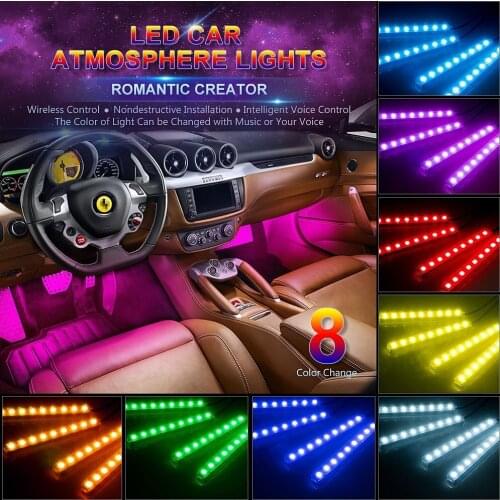 Car LED Strip Light 48 LEDs Multicolor Music Car Interior Lights Under Dash Lighting Waterproof Kit Car Charger Included 12V
