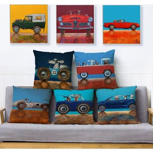 Ed van der Hoek Cartoon Driving Car Dog Print Throw Pillow Cover 45*45 Cushion Covers Linen Pillow Case Home Decor Pillows Cases