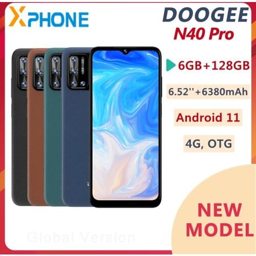 DOOGEE N40 Pro 6GB 128GB 6.52'' Full Screen 6380mAh 20MP Quad Camera Android 11 Support 4G OTG Octa Core Smartphone