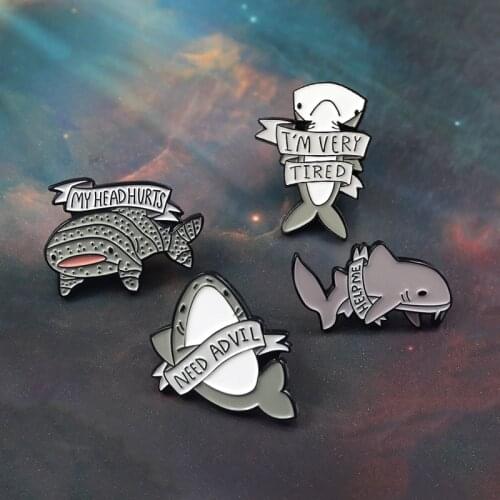 Shark Brooch Cartoon Animal Dolphin Whale Shark HLEP ME Enamel Pin Coat Backpack Fish Badge Marine Life Protection Badge Jewelry